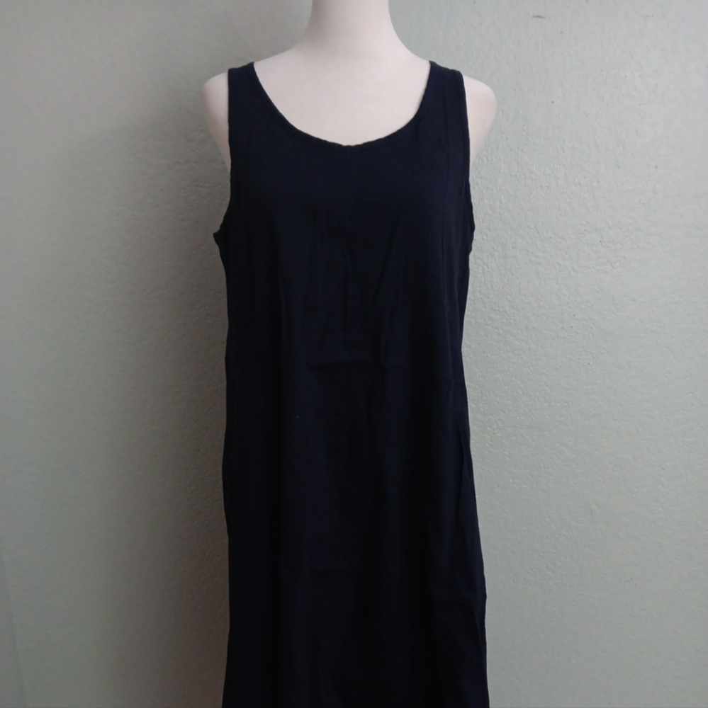 Eileen Fisher Sleeveless scoop neck linen blend Midi dress hi low